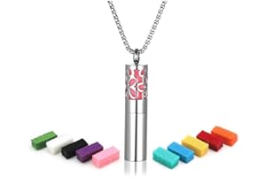 Zysta Gioiello per aromaterapia, per uomo e donna, con ciondolo a forma di gabbia, ciondolo sospeso, medaglione, diffusore di oli essenziali, collana in set con 10 mattoncini di oli