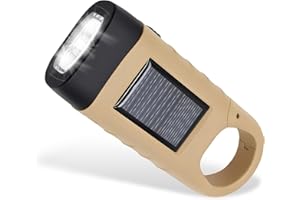 ONGNIUU Lampe de Poche Solaire, Torche LED Solaire & Manivelle Flashlight Rechargeables, Les Activité en Plein Air Lampe d'urgence, Kaki [Classe énergétique A+++]