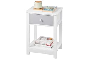 WOLTU Mesitas de Noche Mesilla Auxiliar Sofá Mueble con Espacio de Almacenamiento Mesa para Cama Café Dormitorio con Cajón y Estante 40x30x55cm Blanco MDF TS117ws
