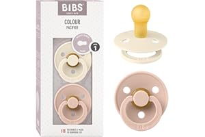 BIBS Colour Paquete de 2 chupetes. Libre de BPA, Tetina redonda. Látex natural, Talla 1 (0-6 meses), Ivory / Blush