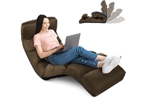 RELAX4LIFE Relaxliege, Bodenliege 5-Fach Einstellbar, Bodenstuhl Faltbar, Relaxsessel mit Kissen, Liegesessel mit Schlaffunktion, bis 120kg belastbar, Klappsessel für Schlafen & Lesen (Braun)