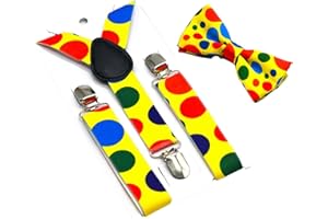 Baoblaze Kinder Hosenträger mit Fliege Punkte, Elastische Hosenträger y Form für Jungen, 3 Clips Kleine Träger Verstellbar mit Bunte Muster, Träger mit Metallclips für Röcke Tutu Shorts