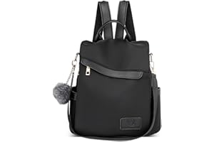 DEEVORCA Women Backpack Anti-Theft Daypack Shoulder Bag Water-Resistant Knapsack with Pompom Charm School Bags for Travel Holiday Daily College Ladies Lightweight Casual Handbag Rucksack Black