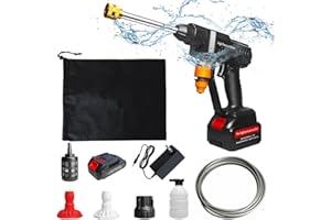 RNSSEZ Pistola di lavaggio ad alta pressione senza fili, alimentata da batteria ad alta pressione a batteria, lancia in schiuma di neve, tubo da 5 m, ugello di spruzzatura regolabile-2 batterie da 1,5 Ah