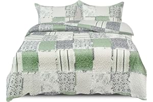 Trendy Realm Quilt Patchwork Bedspread 3 Piece Set – Coverless Quilted Bedspread, Comforter Throw, Summer and All-Season Lightweight Bedding Sets, with 2 Pillow Sham - (Green Enchantment, King)