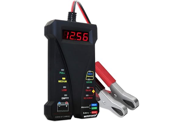 MOTOPOWER MP0514A-UK Testeur de Batterie numérique 12 V Voltmètre alternateur Système de Charge Analyseur avec écran LCD et indicateur LED