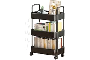 BIMHAYUU Storage Trolley Rolling Utility Cart Storage Rack On Wheels Rolling Storage Cart Slide Out Shelving Organization Shelf Tight-Space Solution for Kitchen Bathroom Laundry (Black,3 Tiers)