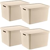 Smartware Set of 4 Stafi Multi-Purpose Lid Box Latte 18 LT - LATTE, Multi-Purpose Lid Box, For Home-Office-Warehouse, Clamshell Sak