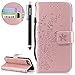 Produktbild HUDDU Tiere Muster Leder Tasche Schutzhülle für iPhone 7 Hülle Blumen Biene Slim Flip Handyhülle Wallet Case Cover Ledertasche im Bookstyle mit Kartenfach Magnetverschluss Stand Wrist Strap Notebook Brieftasche Etui Handytaschen für iPhone 7 / iPhone 8 Klapphülle Mädchen (Rose Gold)