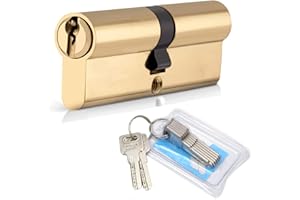 Cylindre de Serrure 30/40 (70mm), HOMEK Serrure à Doublé Cylindre Porte Cylindre Européen avec 8 Clés, Finition en Laiton, Serrure de Porte Antichoc Anti-Perçage Anti-Pique