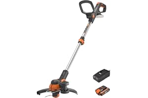 WORX WG163E.2 Desbrozadora a batería 20 V, 2 en 1, con cabezal de corte giratorio de 90°, diámetro de corte de 30 cm, mango telescópico (incluye batería de 2 Ah y cargador)