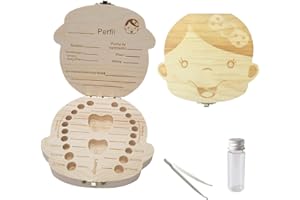 Sonfedo Caja para guardar dientes para niños, Regalo en madera de souvenir, Acumulación de dientes (Niña)
