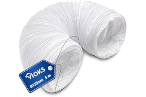 VIOKS Abluftrohr Dunstabzugshaube 5 Meter für 125mm Luftführungssysteme - Abluft Schlauch für Klimaanlage Abluftschlauch Fenster Trockner Abluftschlauch Schlauchverlängerung Klimagerät