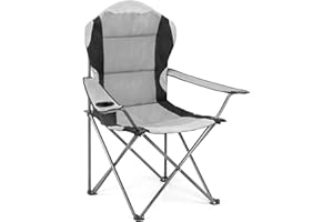 Hyfive Sillas plegables de camping de alta resistencia, acolchadas, con soporte para tazas, respaldo alto, color gris, 1 silla