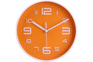 Topkey Reloj de pared silencioso de 8 pulgadas, fácil de leer, números grandes, sin tictac, redondo, elegante y moderno, decoración para cocina, sala de comedor y oficina, color naranja