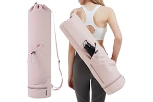 sportsnew Sac Yoga Tapis Rangement pour Tapis de Yoga Femme Sac de Yoga Sac pour Tapis de Sport Séparation Humide et Sèche Ochette à Cordon pour Bouteille d'eau et Poches Latérales Zippées