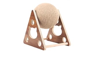 LUSACY Tiragraffi per Gatti Palla Girevole, Pallina da Graffi per Gatti in Sisal, Base in Legno Stabile e Palla di Rotolamento in Corda di Sisal per Gatti Artigli per Arrampicata da Arrampicata