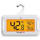 TempPro TP110 B&uuml;y&uuml;k Işıklı LCD Ekranlı, Max/Min Kayıtlı Su Ge&ccedil;irmez Dijital Buzdolabı ve Dondurucu Termometresi (1 Adet)