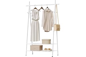 eSituro Perchero Burro de Ropa Independiente con Barra Superior, Perchero Triangular de Tubos de Metal Inferior con Dobles Estantes 106x44x161 cm (AxAxL) para Dormitorio