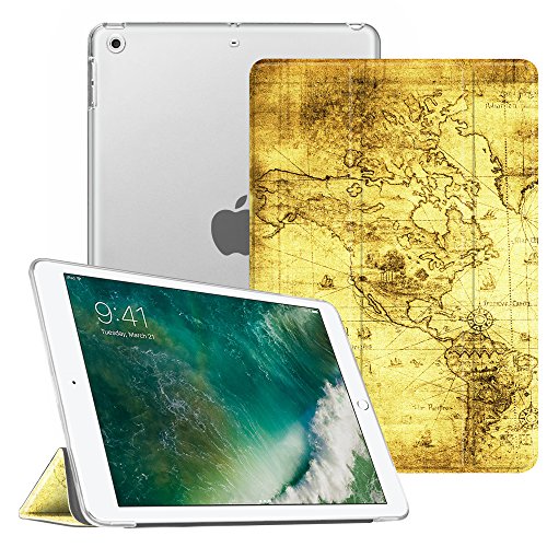 Fintie iPad 9.7 Zoll 2017 Hülle - Ultra Slim Superleicht Schutzhülle mit Lichtdurchlässig Rückseite Abdeckung Smart Cover Case Tasche mit Auto Schlaf / Wach und Standfunktion für Apple iPad 2017 Neue Modell, Weltkarte Antik