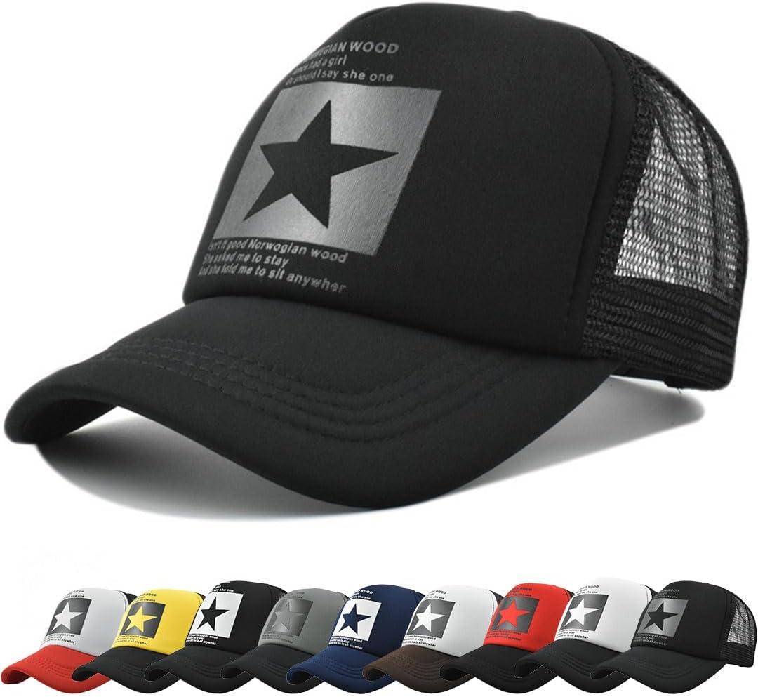 Gorras de Hombre Beisbol Pentagrama de Malla Respirable Gorra el Sol Moda Bordado Gorra Running Cierre de Hebilla Malla Ajustable Sombrero Verano Gorra Beisbol
