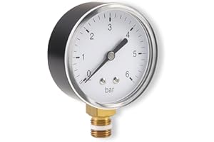 QAUM Jauge de pression d'eau de 0 à 6 bar, jauge de pression d'air comprimé 1/4", connecteur en laiton BSP, manomètres, support d'air comprimé à l'arrière pour contrôler