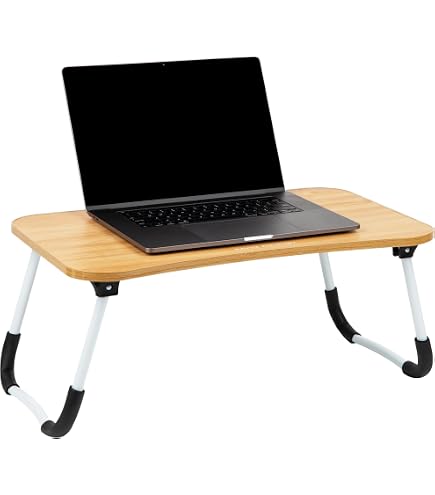 Table Portable Pour Ordinateur Portable En Bambou - Plateau Inclinable, Pieds Pliants - Bureau Lit, Canapé, Extérieur