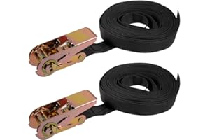 sourcing map Lot de 2 sangles d'arrimage à cliquet en polypropylène 7 m x 25 mm 250 kg Noir