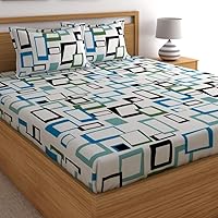 Home Ecstasy 100% Cotton Double bedsheets with 2 Pillow Covers Cotton, 140tc Geometric Blue bedsheets for Double Bed…