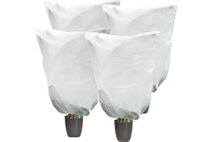 GROWNEER 4 Pcs 60x80 CM Plant Covers, 80gsm Plant Covers Freeze Protection, Frost Cloths for Outdoor Plants with Drawstring, Garden Winter Frost Shrub Jacket Covers