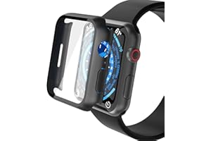 YoLin 2-Stück Mit Glas Ultradünne Displayschutz Kompatibel mit Apple Watch Series 9 / Series 8 / Series 7 45mm, PC All-Around Schutzhülle für iWatch 45mm (2 Schwarz)