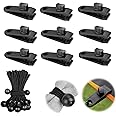 10 Sets Heavy Duty Tarp Clip and Awning Clamp With Bungee Cord - Linoleum Tent Clips With Bungee Balls for Camping, Tarpaulin