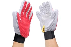 Merauno® Guanto per la cura del pelo degli animali domestici, spazzola massaggiante per la cura del pelo del cane, gatto, effetto massaggiante e protezione dei capelli (rosso, 2 guanti (coppia)