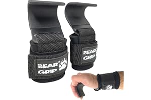 BEAR GRIP Ganci per sollevamento pesi con impugnatura a forma di orsetto, impugnature rivestite in gomma antiscivolo