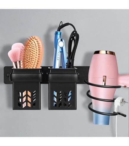 Porta Pettine Da Bagno 2 Pezzi - Organizer Adesivo Con 3 Fori, Per Spazzole E Utensili Capelli - Foto 5