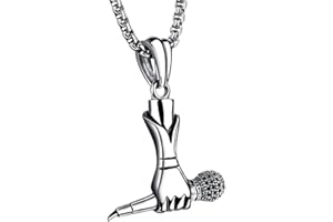 PAURO Hommes Acier Inoxydable Chanteur Microphone Pendentif Musique Collier Hip Hop Punk Rock Et Rouleau Bijoux Charme Argent/Noir