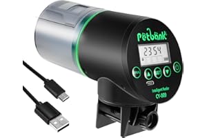 Petbank USB Charger Alimentador Automático Acuarios con Temporizador Recargable, Dispensador Comedero Acuario con Pantalla LCD, Dispensador Comida Peces Automatico, Negro