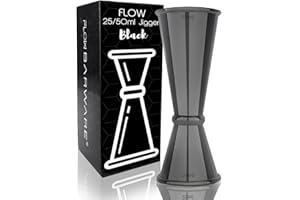 FLOW Barware Misurino 4 in 1 da 25 ml, 50 ml, 15 ml, 35 ml per Cocktail e Alcool, Misura Alcolici, Bevande Alcoliche, Nero Titanio