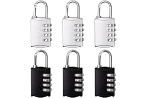 JOAASU 6 Piezas Candado Combinacion 4 Digitos, Candado Combinacion, Candado Numerico, Candado de Aleación de Zinc, para Taquilla, Maletas Viaje, Gimnasio (Negro, Plata)