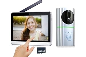 SIMBAILAI 1080P Vidéo Interphone Visiophone Portier sans Fil,Écran Tactile 7 Pouces, Champs de Vision 160°, Texture Métallique, Détection de Mouvement（PIR）, IP65, Vision Nocturne, Sonnette vidéo