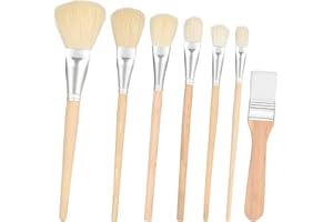 AJCOTAHM 7 PCS Painting Brush, Oil Paint Brushes Set, Wooden Handle Goat Hair Blending Brushes Assorted Size Artist Paint Brush for Acrylic Watercolor Oil Painting Face Body Art