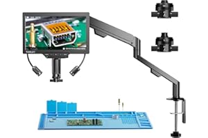 TOMLOV TM3K-3D IPS Microscope Numérique Double Lentilles Magnétiques, Microscope de Soudure 3D pour Adultes, Loupe 3K HDMI/USB pour Pièces de Monnaie avec LED, Tapis de Réparation, Bras Flexible, 64Go