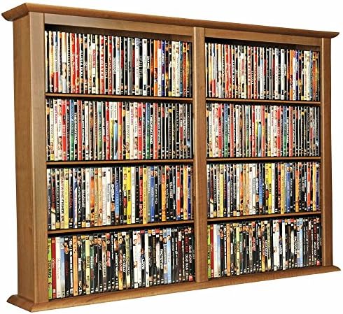 Double Wide Adjustable Wall Media Cabinet in Oak Finish