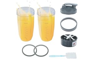 DRELD 8 szt. zamienników kubków i ostrzy do blendera Nutribullet, ogromny kubek 900 ml z pokrywką typu flip-top, pierścień pokrywki, 2 gumowe uszczelki, szczotka, kompatybilne z modelami Nutribullet 600