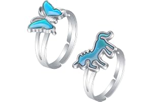 BelleVive 2-delad humördinosaurie ringset, färgändring, känslomässig, temperatur, justerbar djurfingerring, roliga smycken, f