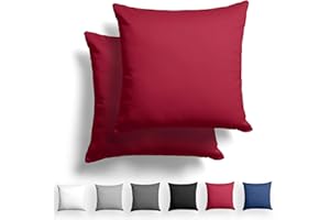 Alreya 2er-Set Mako Satin Kissenbezug 50 x 50 cm - 100% Baumwolle mit YKK Reißverschluss, Superweicher Kopfkissenbezug, Kissenhülle, Oeko-TEX® Standard Zertifiziert, Rot, nur Kissenbezug