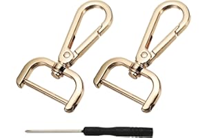 YELARXI Swivel Clasps Hook, 1 Inch ID Detachable Snap Hook W/Screw Bar D Ring Claw Clasp with Screwdriver Fit for Lanyard Bag Leather Craft Purse Hardware DIY Bag (2 Pack, Light Gold)