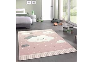 TEPPICH-TRAUM Merinos Alfombra vivero Play Nubes Rosa Größe 160x230 cm