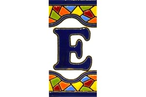 ART ESCUDELLERS Schilder mit Zahlen und Nummern auf vielfarbiger Keramikkachel. Handgemalte Kordeltechnik fuer Schilder mit Namen, Adressen und Wegweisern. Persoenlich gestaltbarer Text. Design MOSAICO MINI 7,3 cm x 3,5 cm (BUCHSTABEN "E").