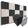 MMT Acoustix® 18pc | 90% Absorption Pyramid Acoustic Foam 50 density 1x1ft 2”. Premium foam, precise soundproofing wall acoustic panels, echo reduction & noise reduction.Pro Charcoal + Stone White